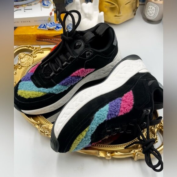 🆕 KURT GEIGER LONDON 🧿 NWOB Kensington Sneaker, Black Suede Multi Sherpa, 35.5 - Picture 8 of 14